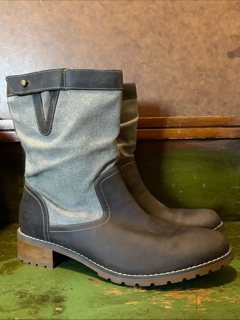 Timberland Gray Canvas and Brown Leather Women's Boots